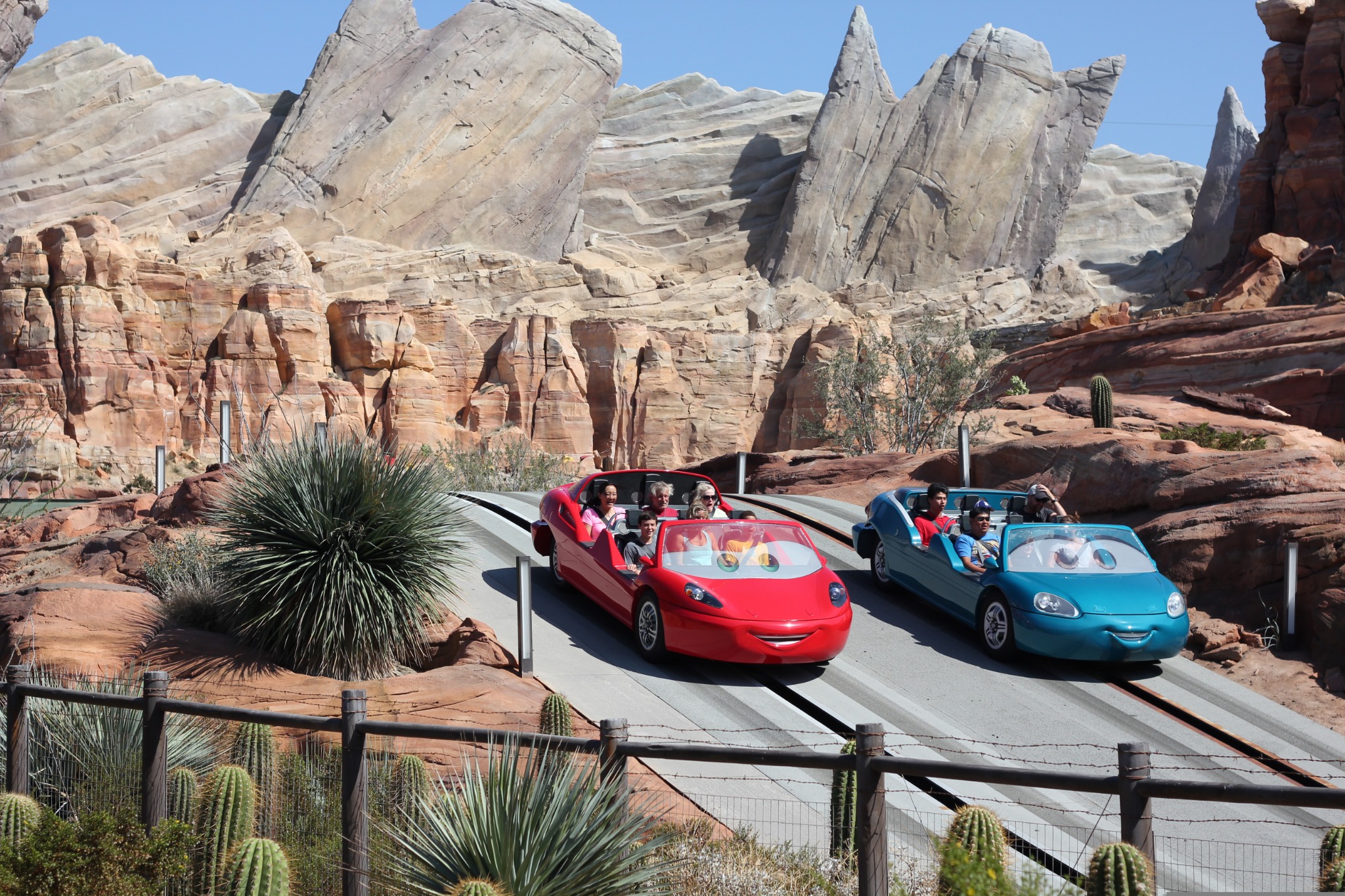 Radiator Springs Racers cars in Cars Land at Disney California Adventure