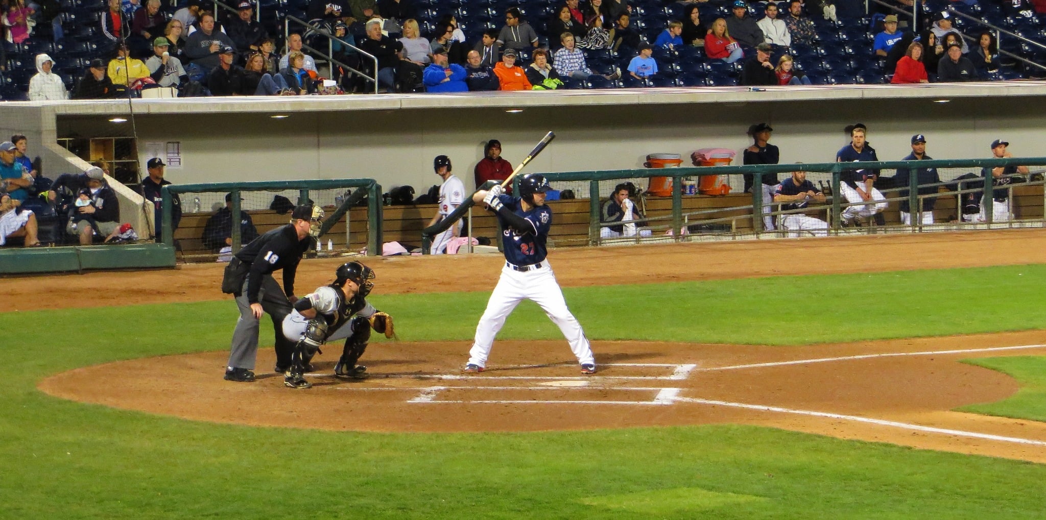 Reno Aces baseball player at bat during a game at Greater Nevada Field in Reno, Nevada.